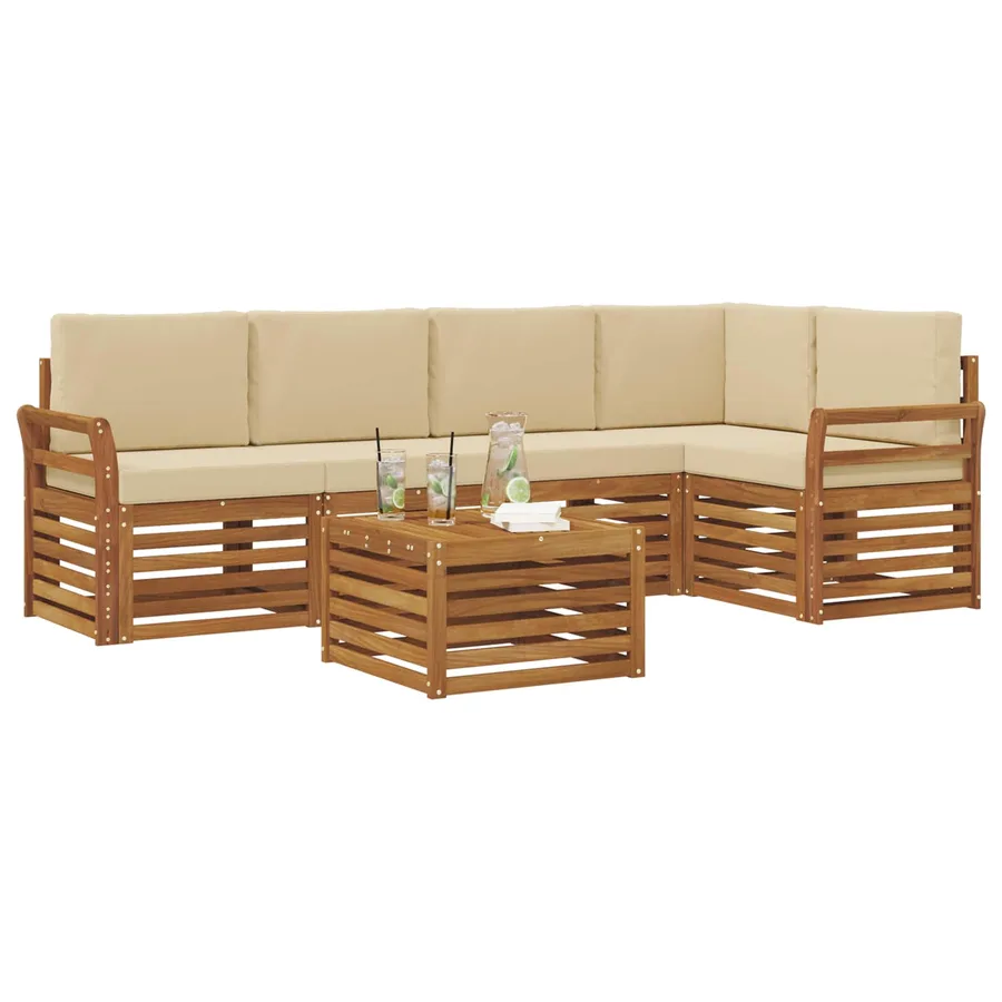 Ensemble de canapé d'angle avec coussin 6 pcs Naturel et Beige - 3