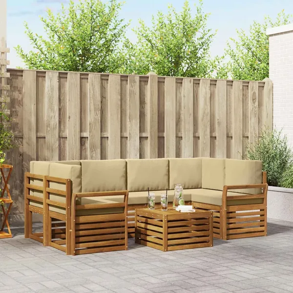 Ensemble de canapés d'extérieur 7 pcs Naturel et Beige
