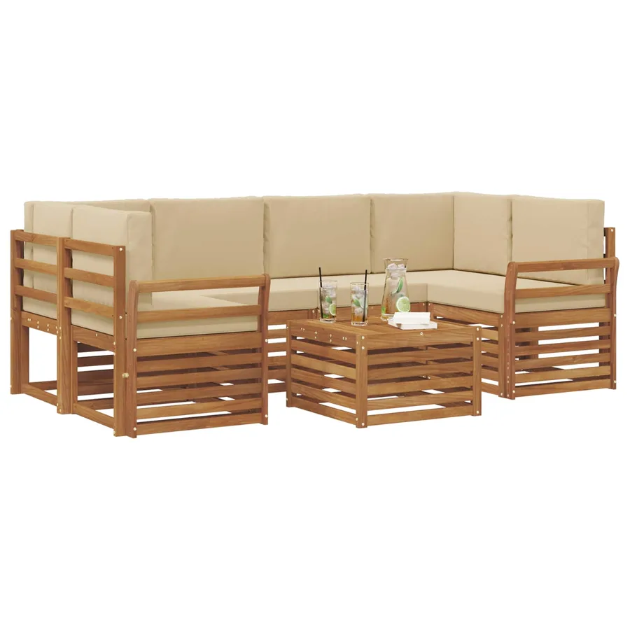 Ensemble de canapés d'extérieur 7 pcs Naturel et Beige - 3