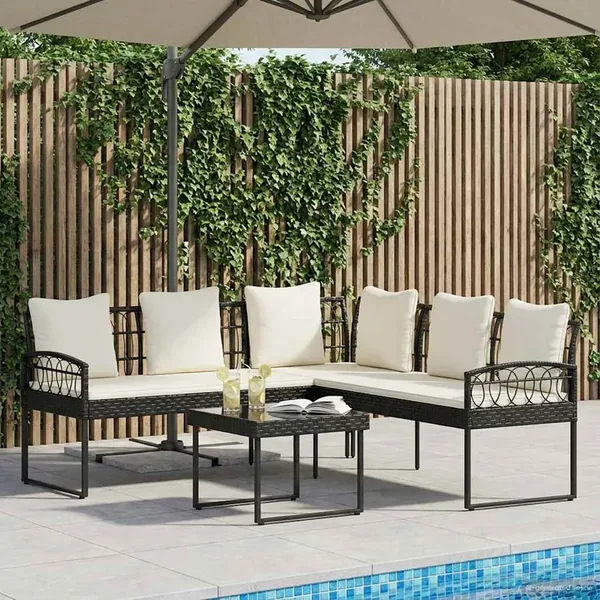 Ensemble de canapé de jardin avec coussin 2 pcs Noir et Crème
