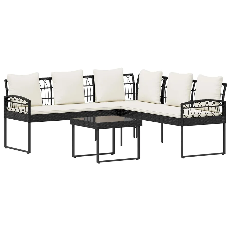 Ensemble de canapé de jardin avec coussin 2 pcs Noir et Crème - 2