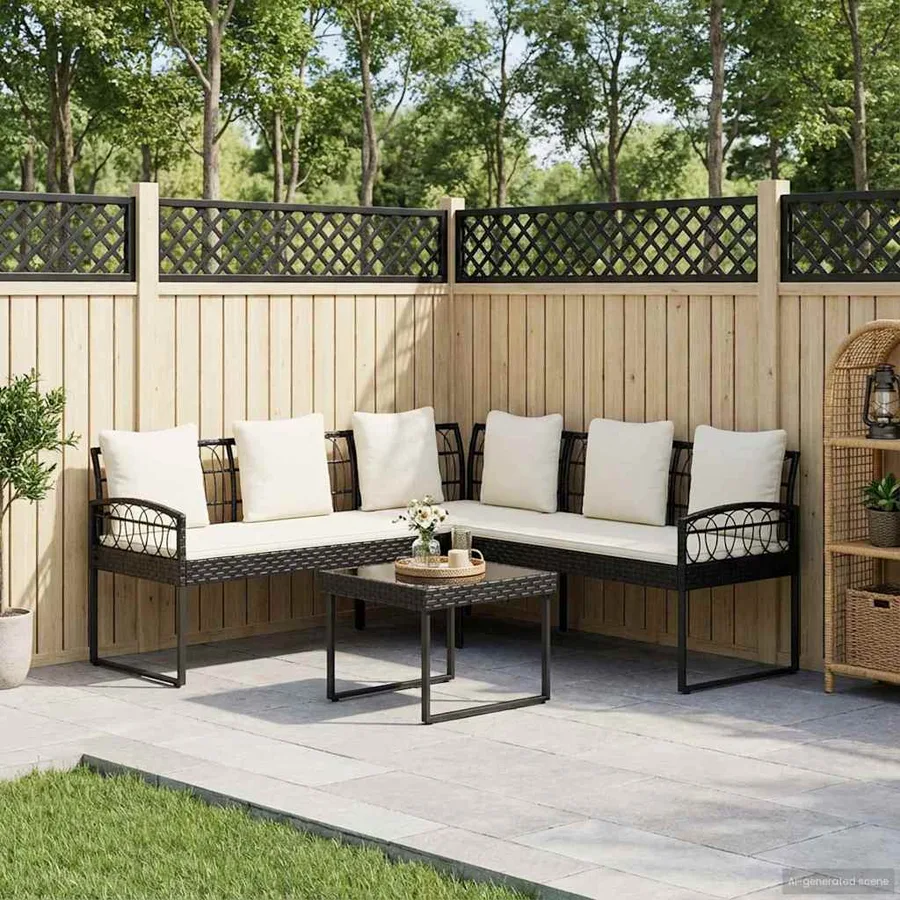 Ensemble de canapé de jardin avec coussin 2 pcs Noir et Crème - 3