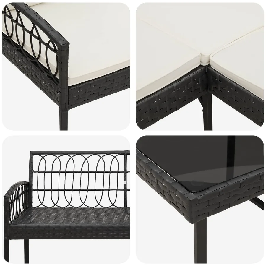 Ensemble de canapé de jardin avec coussin 2 pcs Noir et Crème - 7