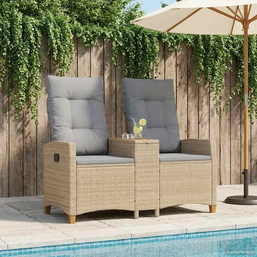 Banc inclinable avec table Beige et Gris clair polyrotin