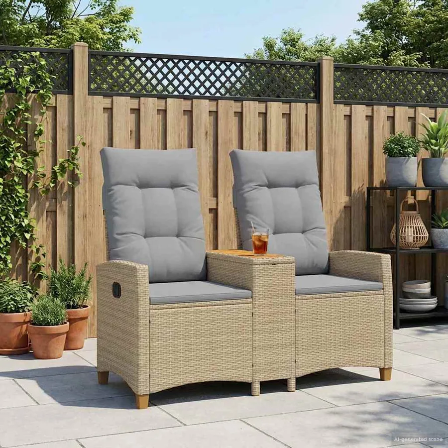 Banc inclinable avec table Beige et Gris clair polyrotin - 3