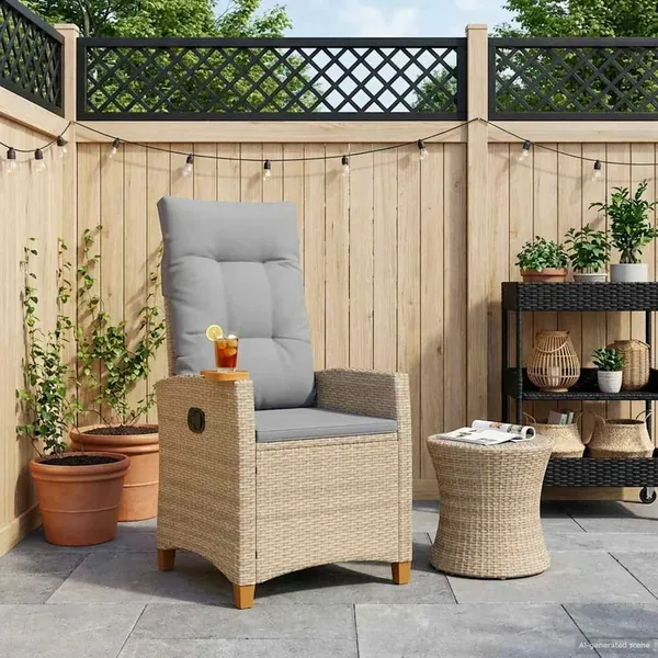 Chaise inclinable avec plateau à thé 62 x 64 x 112 cm polyrotin
