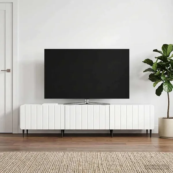 Meuble TV Blanc brillant 147 x 34,5 x 32 cm Bois d'ingénierie