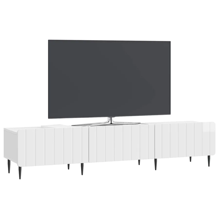 Meuble TV Blanc brillant 147 x 34,5 x 32 cm Bois d'ingénierie - 3