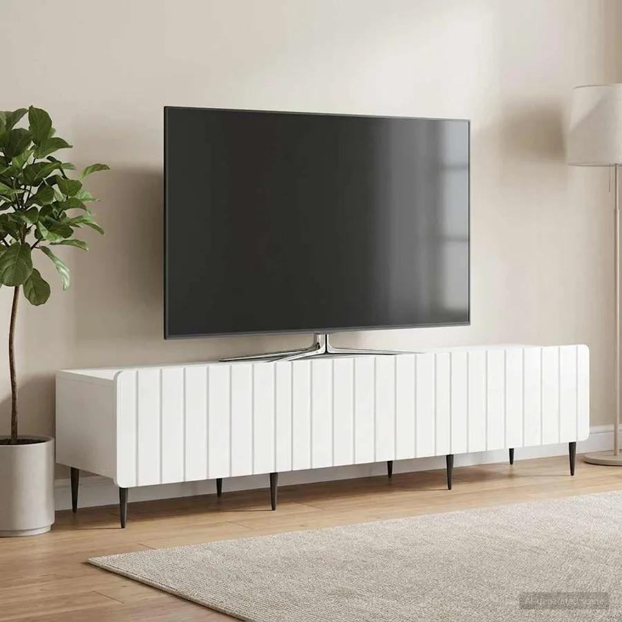 Meuble TV Blanc brillant 147 x 34,5 x 32 cm Bois d'ingénierie - 4