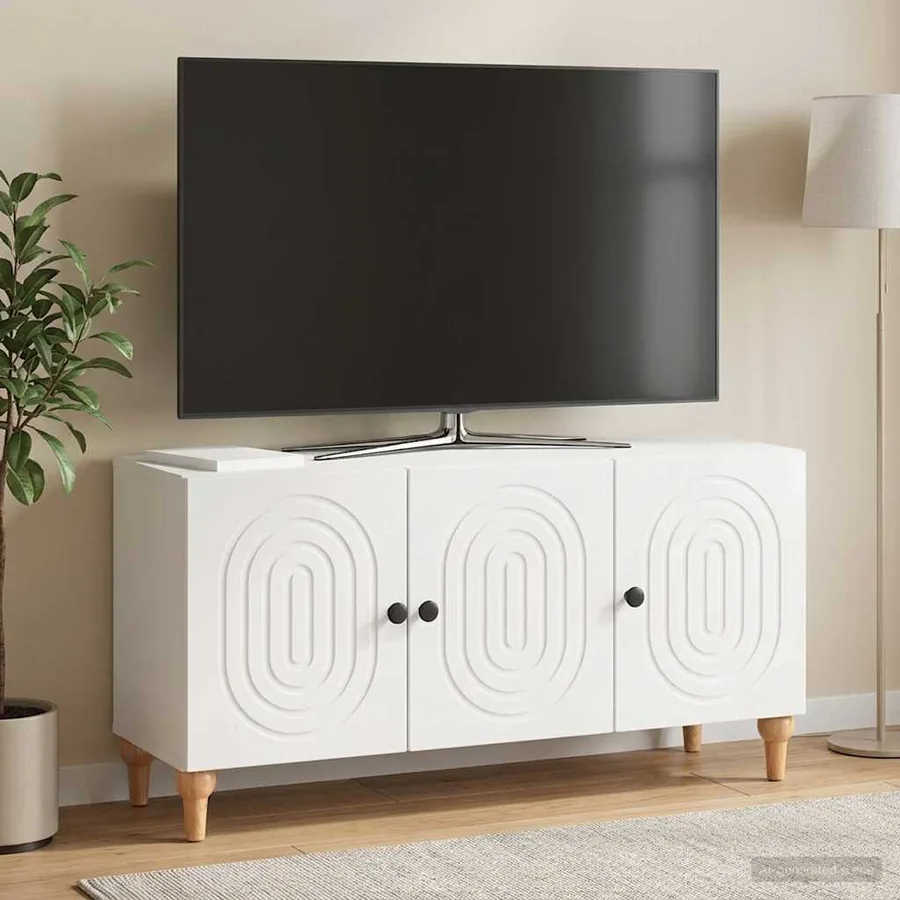 Meuble TV Blanc brillant 99 x 34,5 x 50 cm Bois d'ingénierie - 4