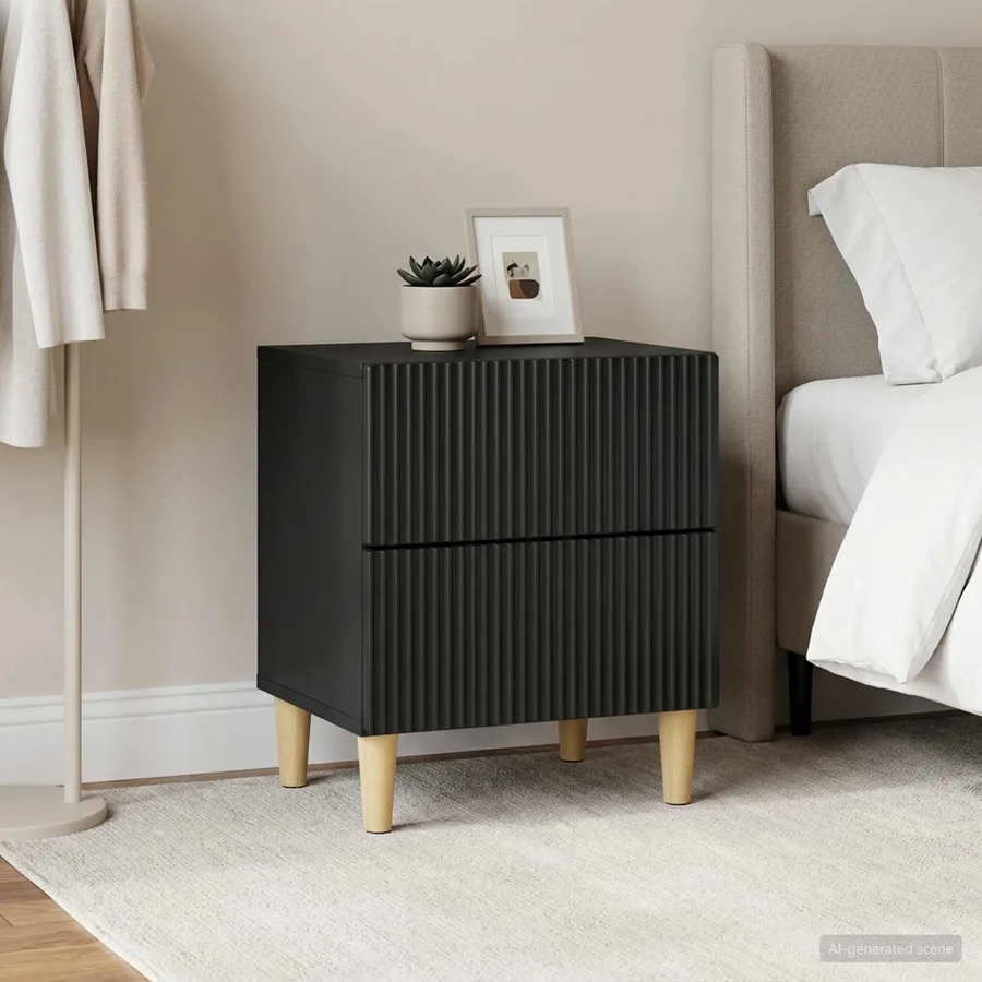 Cabinet de chevet avec tiroir 2 pcs Noir 43 x 34,5 x 48 cm - 4