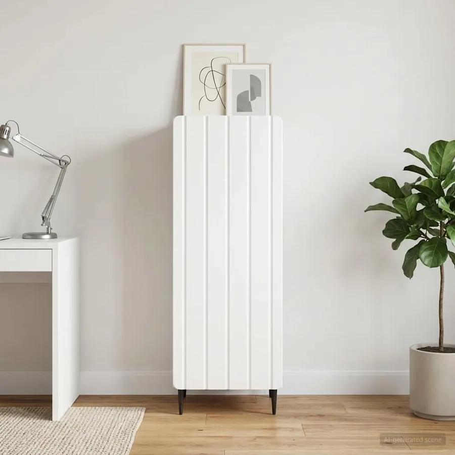Buffet Blanc brillant 34,5 x 33 x 92 cm Bois d'ingénierie