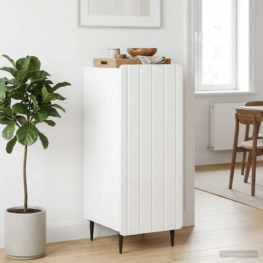 Buffet Blanc brillant 34,5 x 33 x 92 cm Bois d'ingénierie - 4