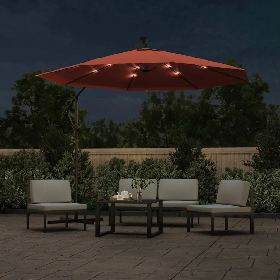 Parasol de jardin en porte-à-faux et lumières LED mât en acier - 3