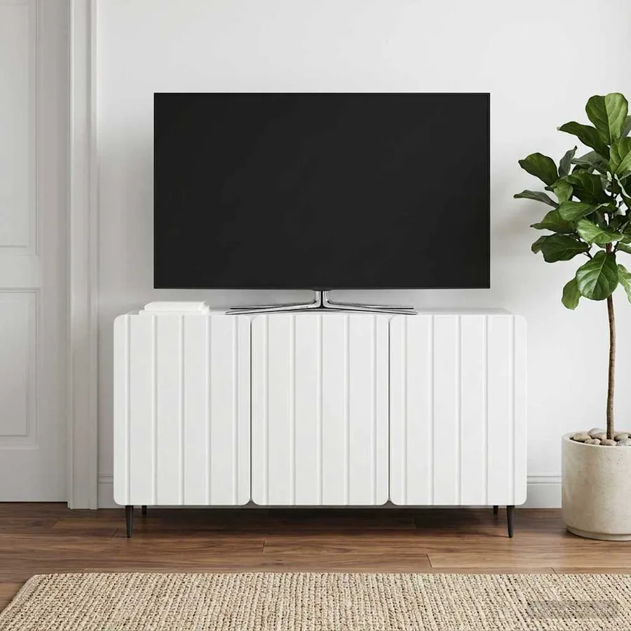 Meuble TV Blanc 99 x 34,5 x 52 cm Bois d'ingénierie - 4