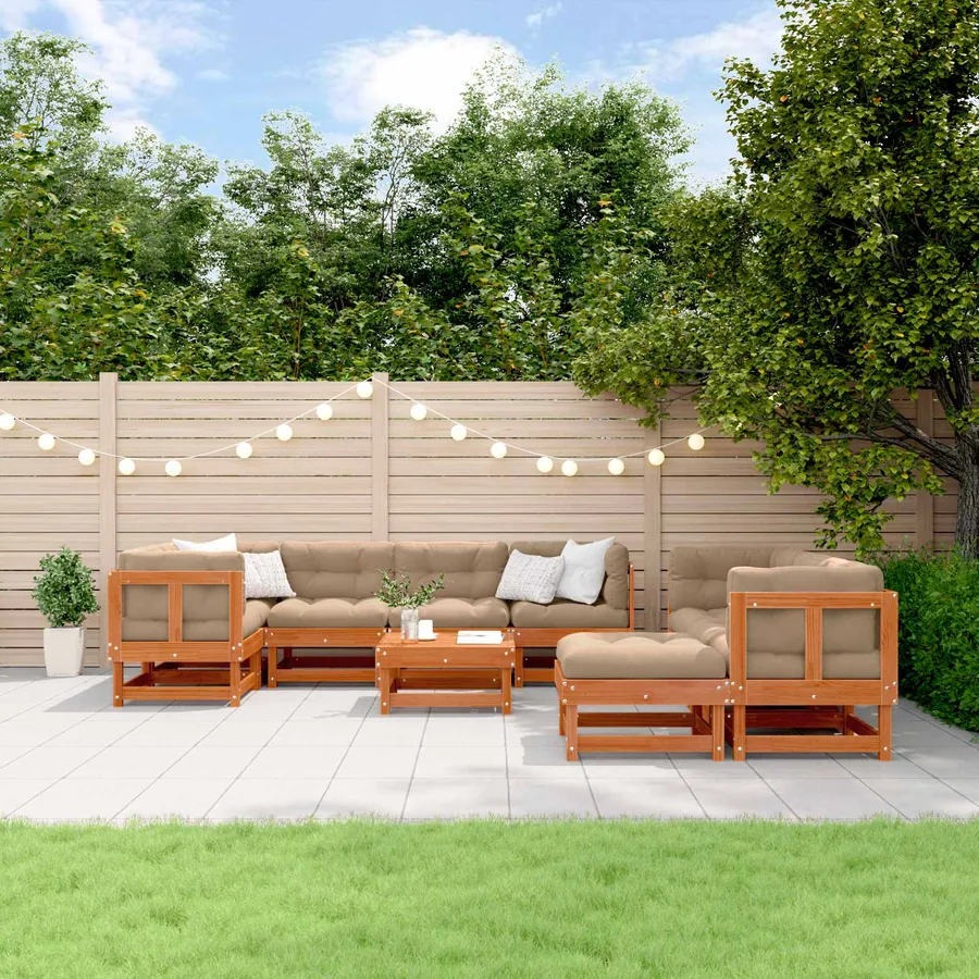 Ensemble de salon de jardin 33 pcs Brun cire Bois de pin massif