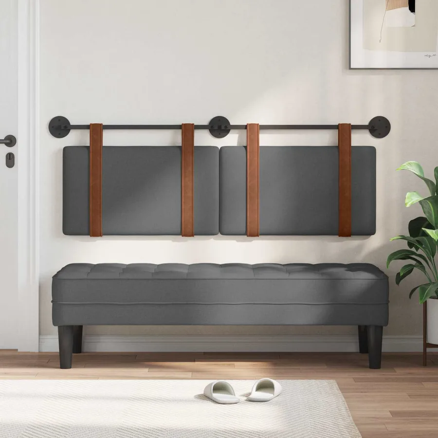 Tête de lit suspendue Uni Gris foncé 130 x 55 x 5 cm PU antique - 3
