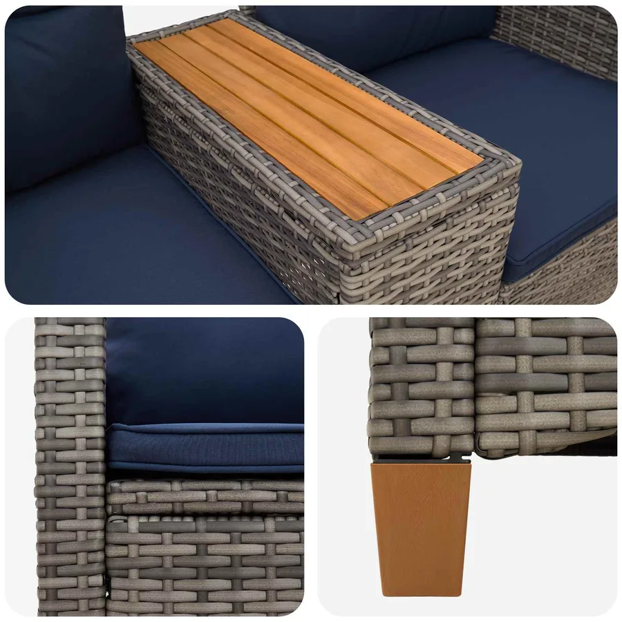 Banc inclinable avec table Gris et bleu marine polyrotin - 7