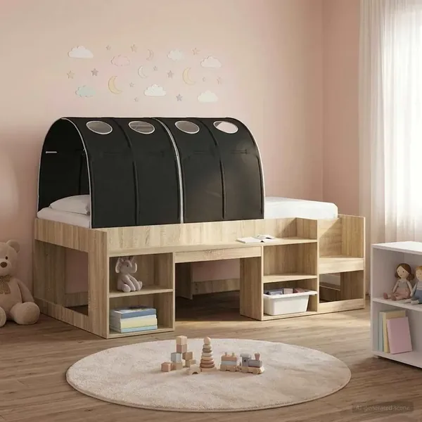 Tunnel de lit 2 pcs Noir 211 x 67,5 x 2 cm Polyester