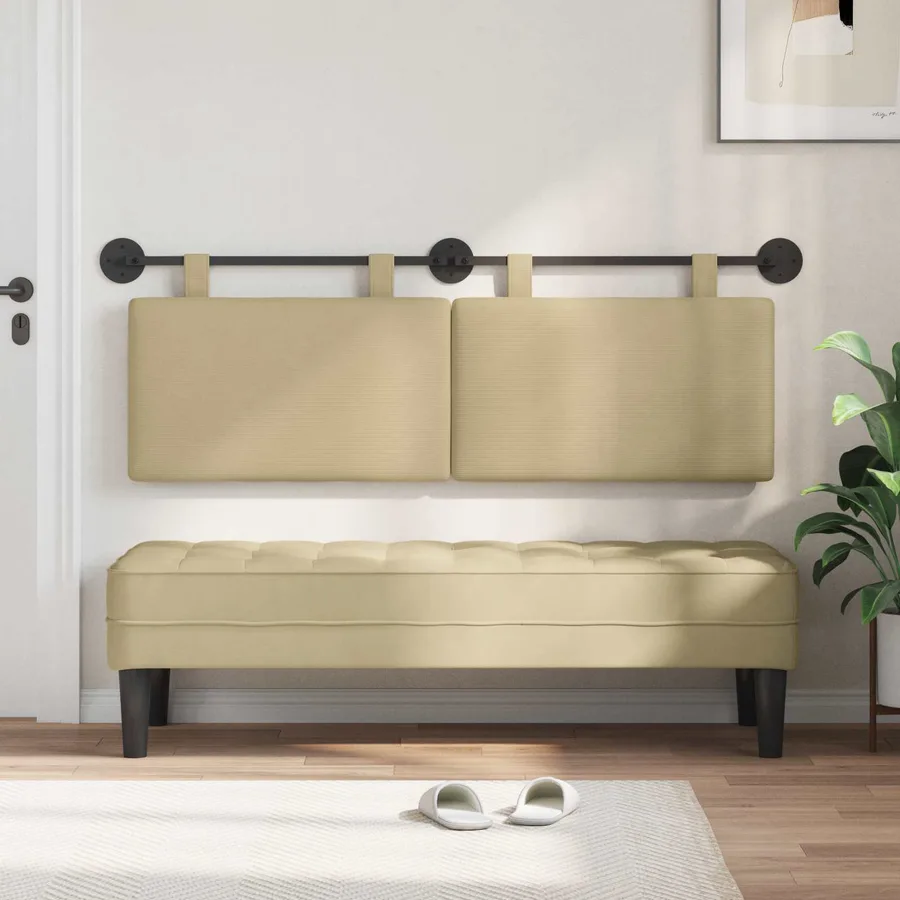 Tête de lit suspendue Gris Vert Clair Tissu en velours côtelé - 3