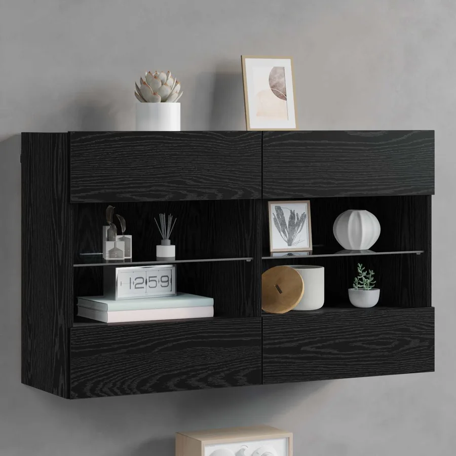 Meuble TV mural avec LED Chêne noir 98,5 x 30 x 60,5 cm