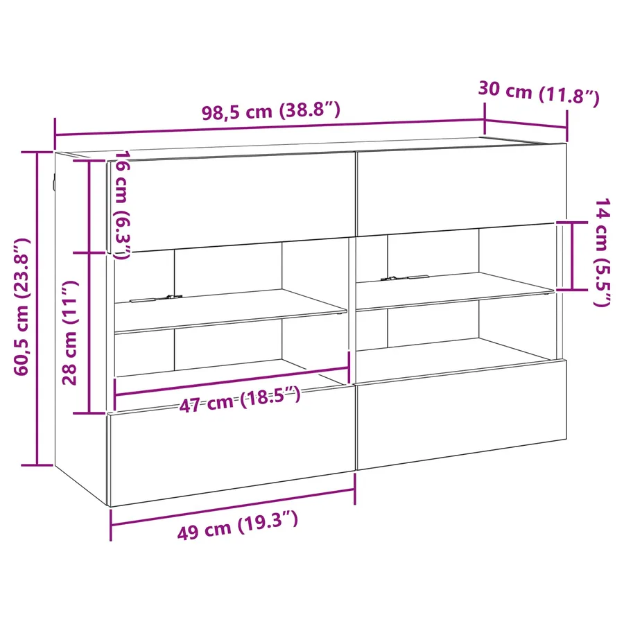 Meuble TV mural avec LED Chêne noir 98,5 x 30 x 60,5 cm - 17