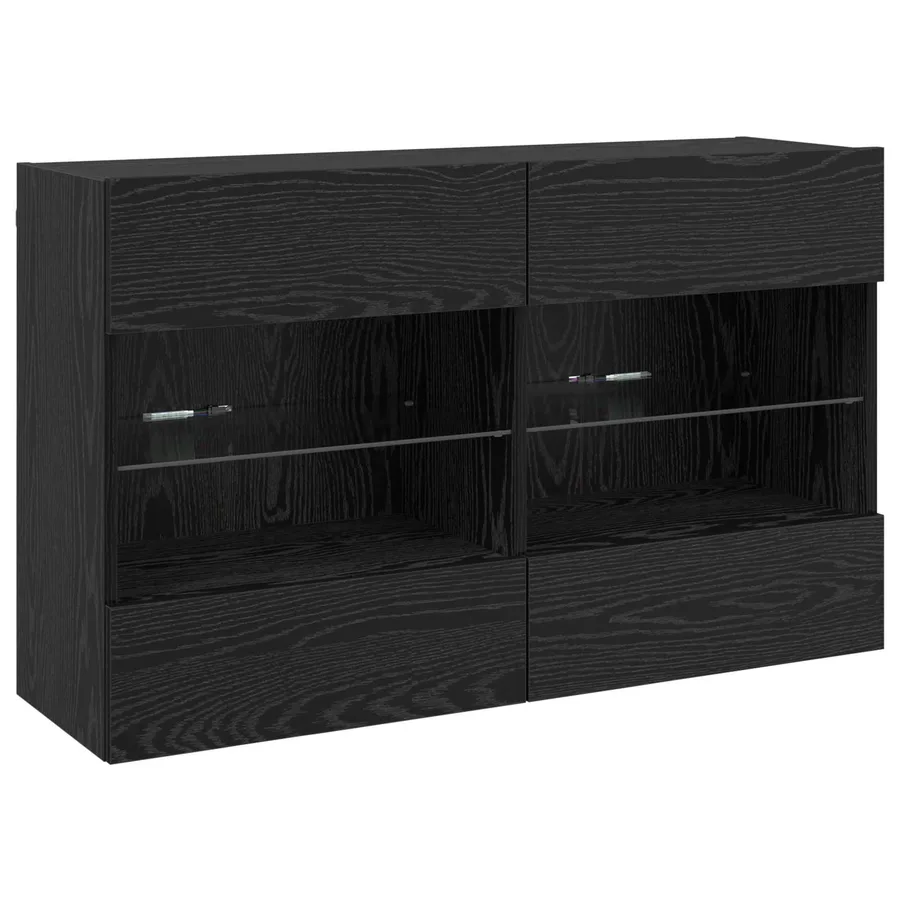 Meuble TV mural avec LED Chêne noir 98,5 x 30 x 60,5 cm - 2