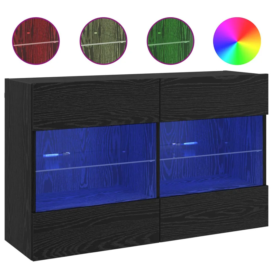 Meuble TV mural avec LED Chêne noir 98,5 x 30 x 60,5 cm - 4