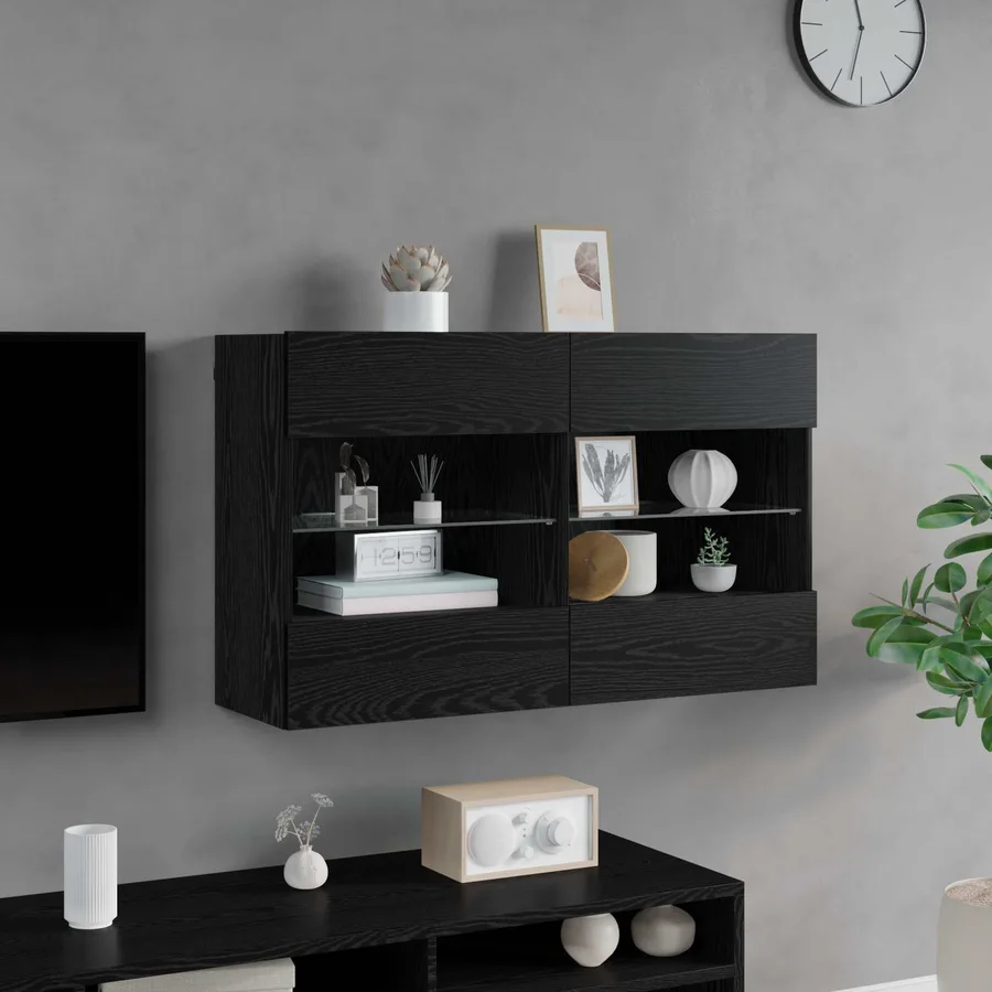 Meuble TV mural avec LED Chêne noir 98,5 x 30 x 60,5 cm - 5