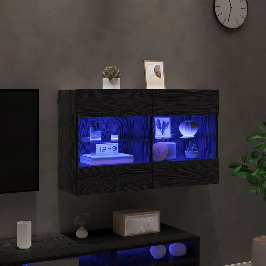 Meuble TV mural avec LED Chêne noir 98,5 x 30 x 60,5 cm - 6
