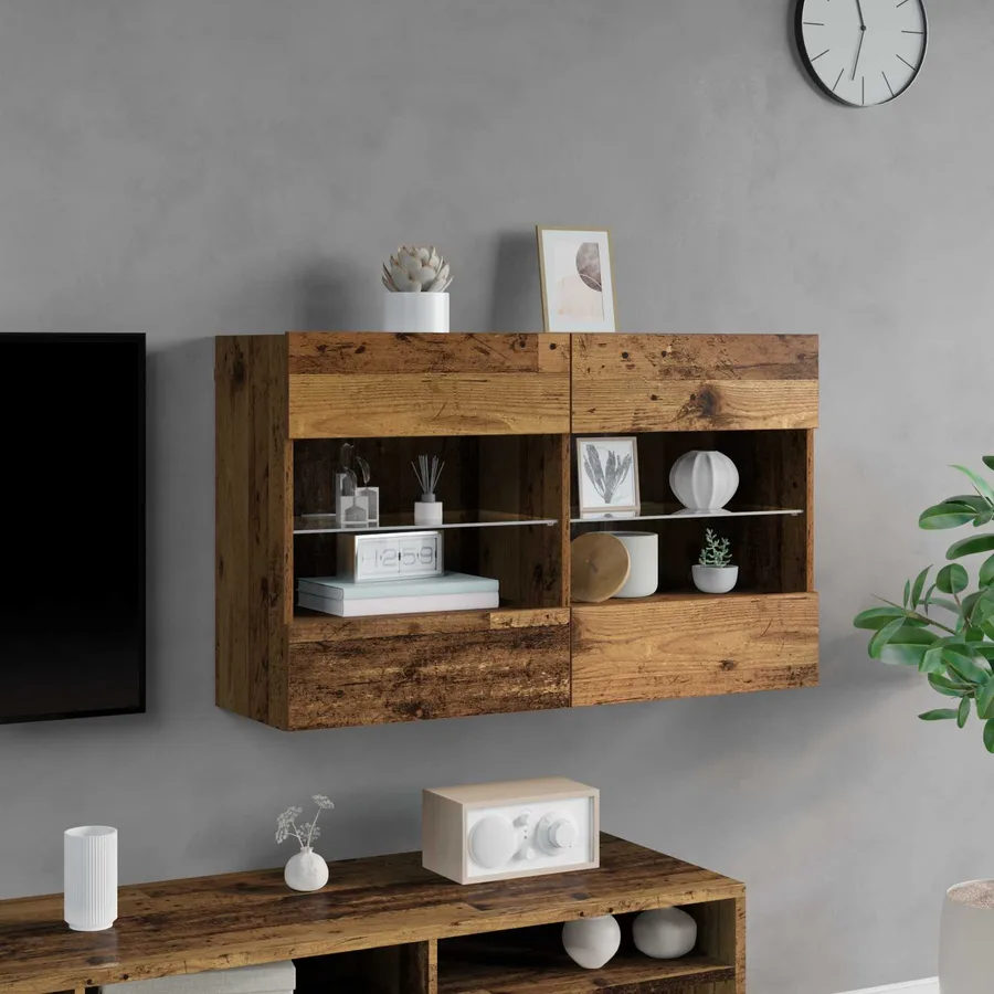 Meuble TV mural avec LED Bois Ancien 98,5 x 30 x 60,5 cm - 5
