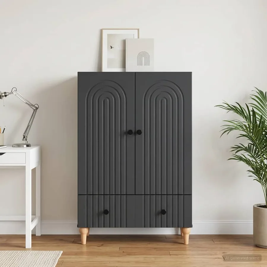 Buffet avec tiroir Noir 66 x 34,5 x 95 cm Bois d'ingénierie - 3