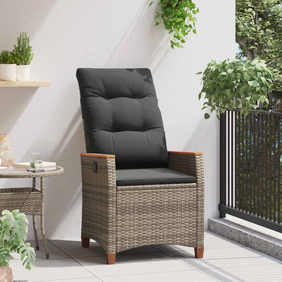Chaise de jardin inclinable Gris et Gris foncé polyrotin - 3