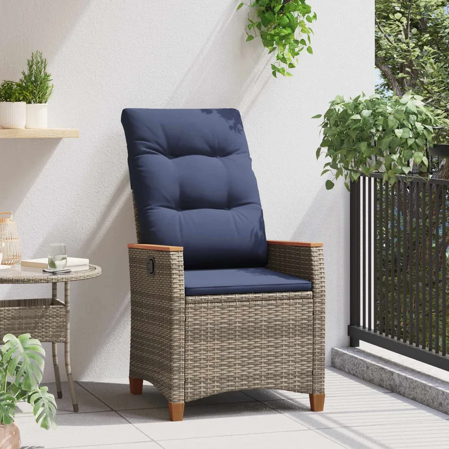 Chaise de jardin inclinable Gris et bleu marine polyrotin - 3