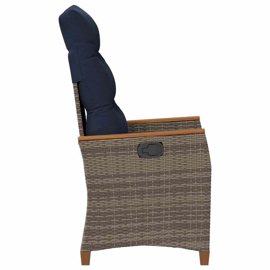 Chaise de jardin inclinable Gris et bleu marine polyrotin - 5