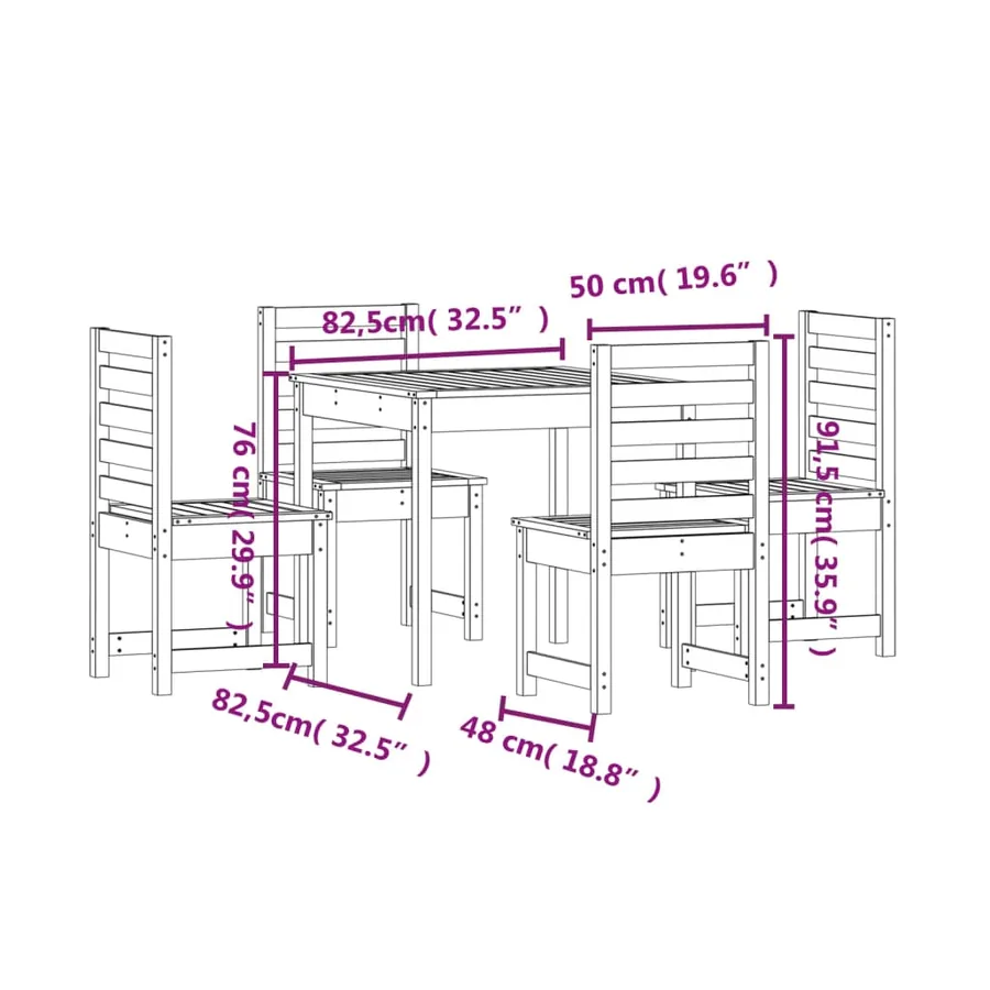 Ensemble à manger de jardin 5 pcs blanc bois massif de pin - 9