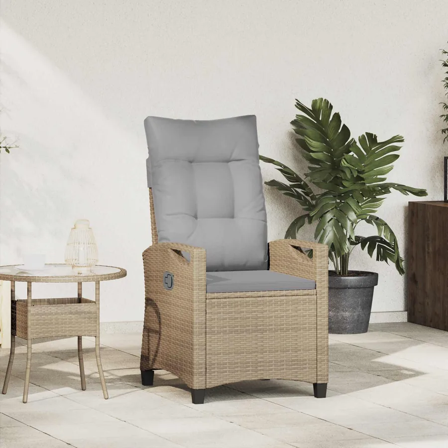 Chaise de jardin inclinable Beige et Gris clair polyrotin