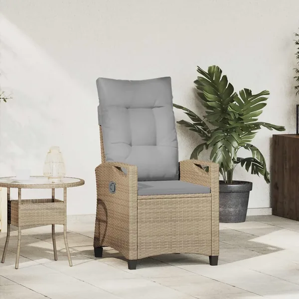 Chaise de jardin inclinable Beige et Gris clair polyrotin