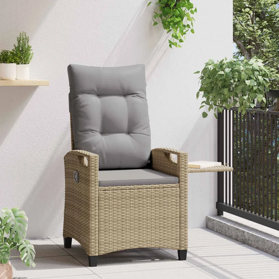 Chaise de jardin inclinable Beige et Gris clair polyrotin - 4
