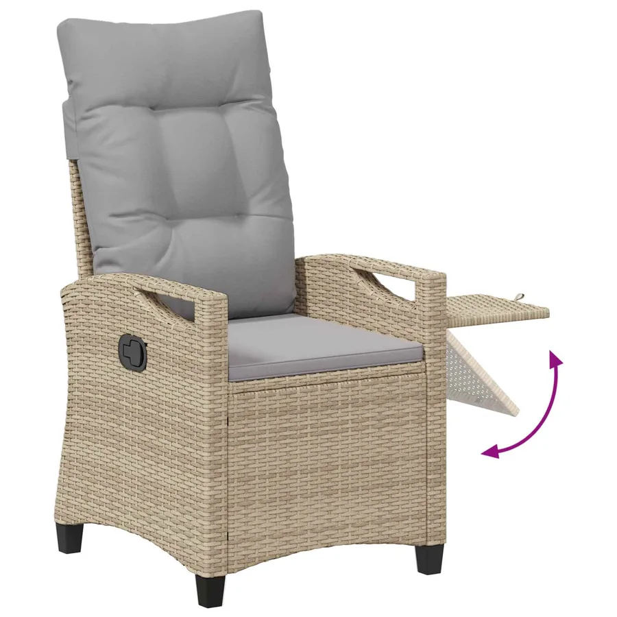 Chaise de jardin inclinable Beige et Gris clair polyrotin - 8