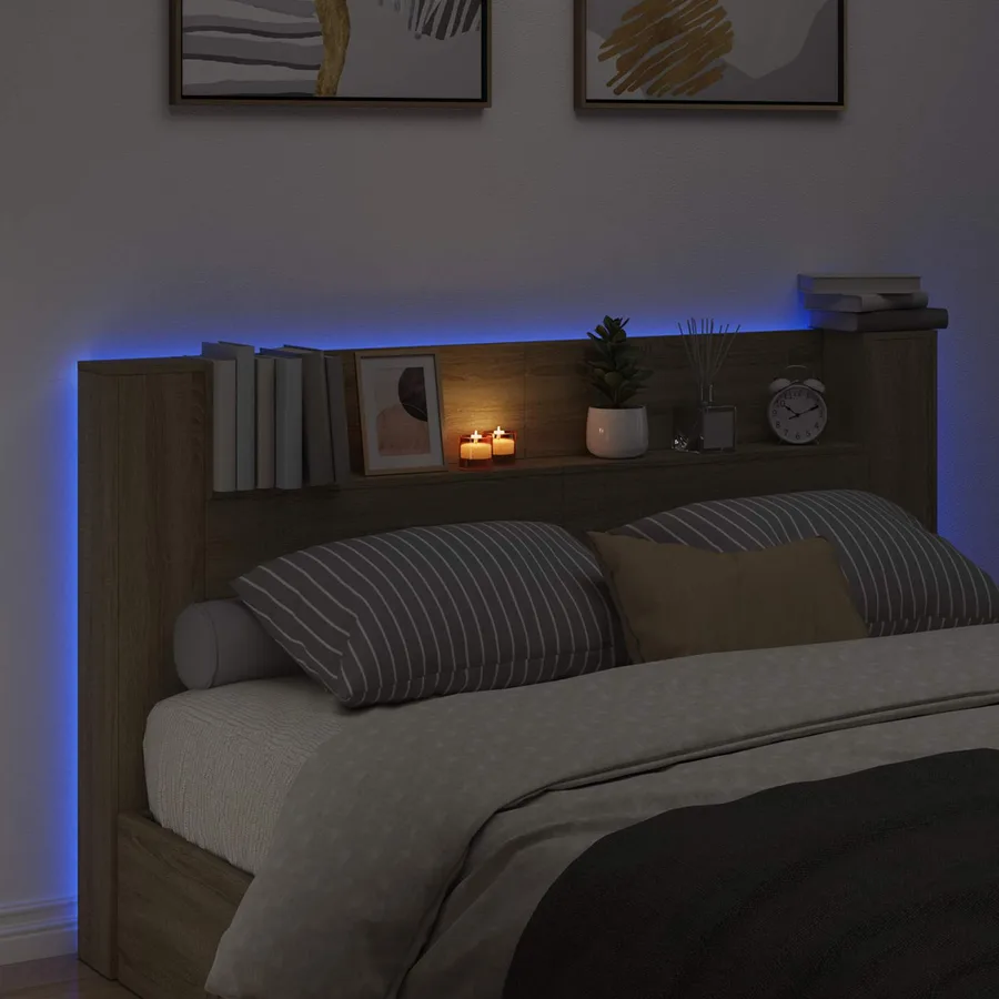 Cabinet de Tête de Lit avec LED Sonoma 180 x 16,5 x 103,5 cm - 4