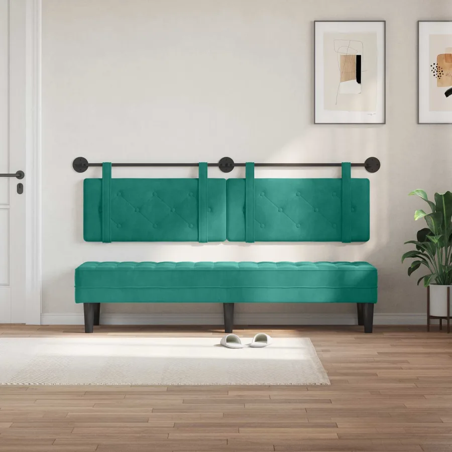 Tête de lit suspendue Turquoise Velours - 3
