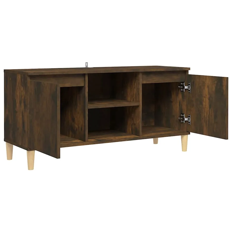 Meuble TV avec pieds en bois solide Chêne fumé 103,5x35x50 cm - 4