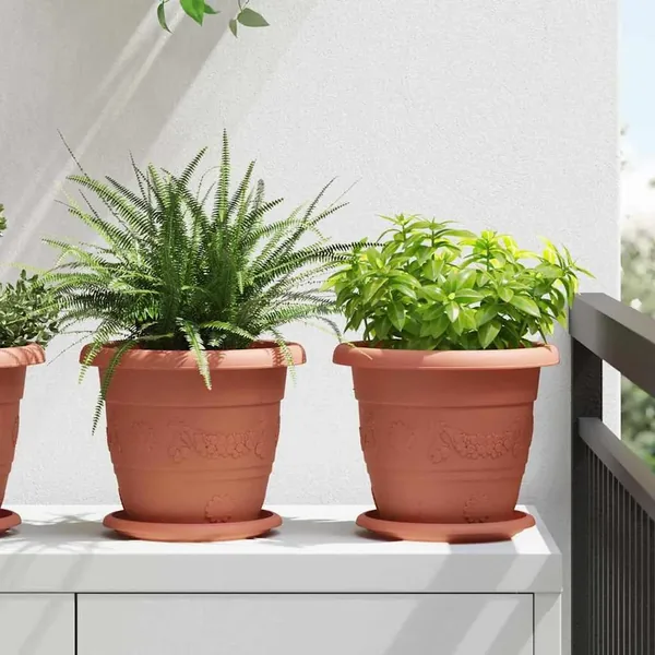 Pot à fleurs rond 24 pcs Rouge brique Ø 22 x 18 cm Plastique
