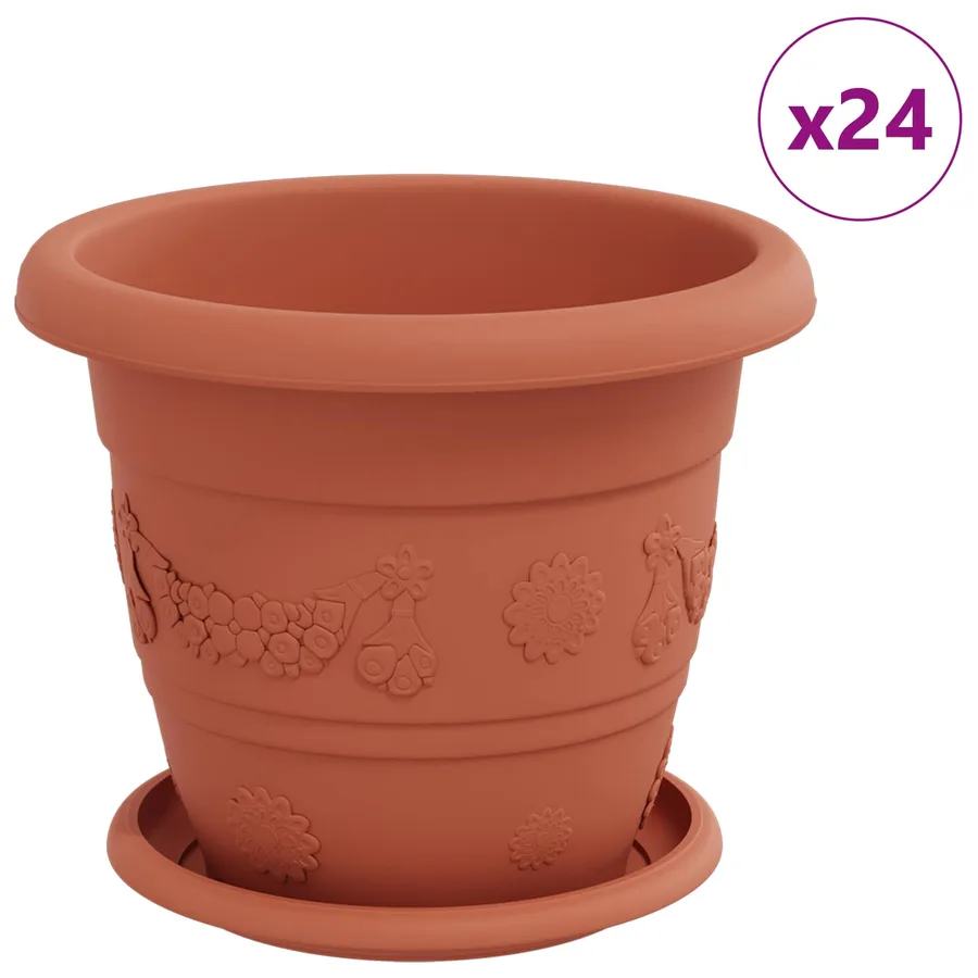 Pots de plantes 24 pcs Rouge brique Ø 22 x 18 cm Plastique - 2