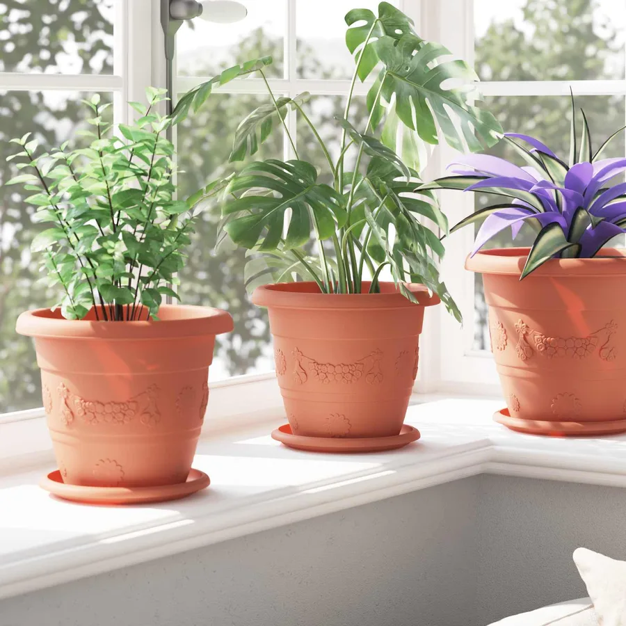 Pots de plantes 24 pcs Rouge brique Ø 22 x 18 cm Plastique - 4