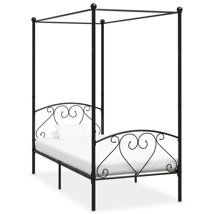 Cadre de lit à baldaquin sans matelas noir métal 100x200 cm