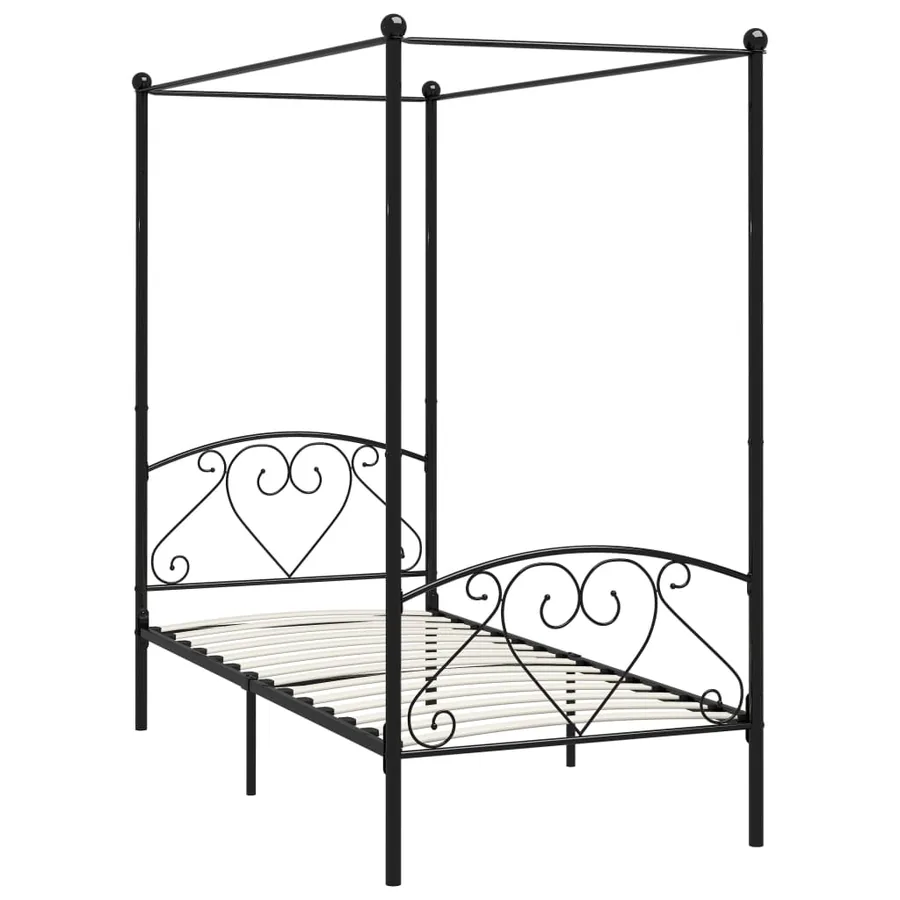 Cadre de lit à baldaquin sans matelas noir métal 100x200 cm - 2