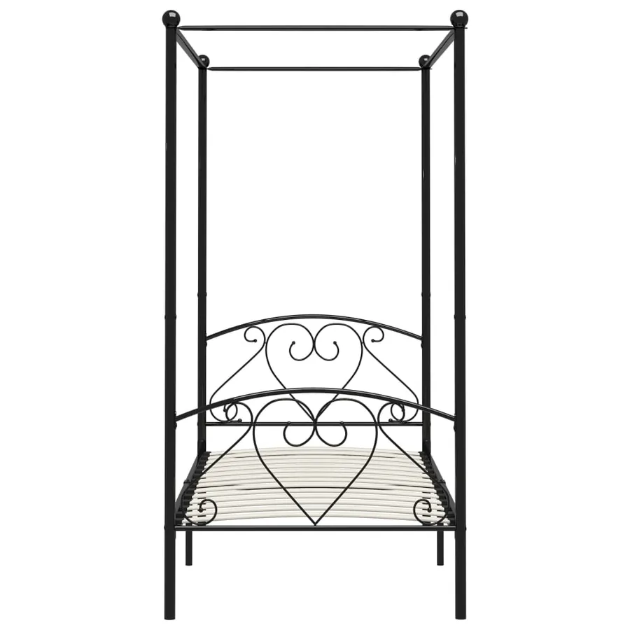 Cadre de lit à baldaquin sans matelas noir métal 100x200 cm - 3