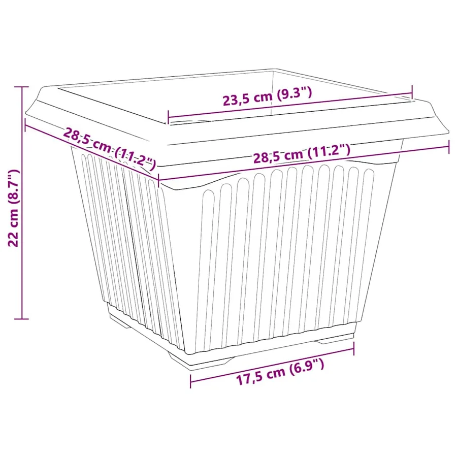Pot de Fleurs Carré 6 pcs Rouge brique 28,5 x 28,5 x 22 cm - 10